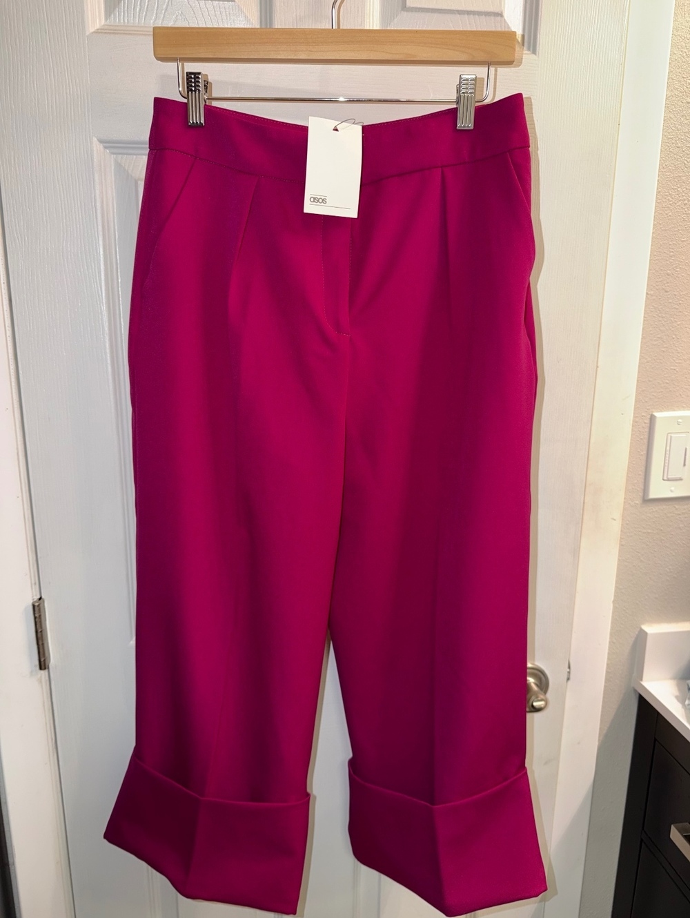 ASOS Fuchsia Pink Tailored Cropped Pants Wide Cuff US 8 NWT